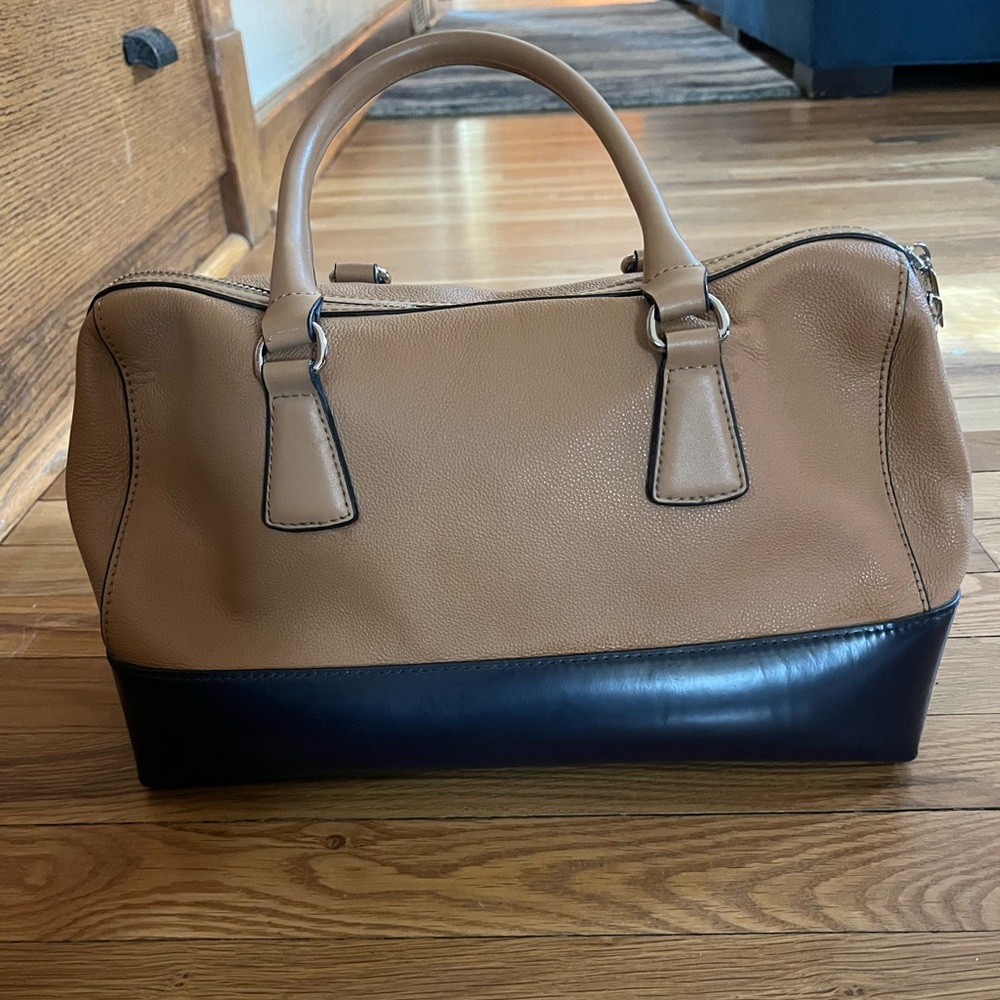 Two-Tone Tan and Navy Charles Jordan Satchel